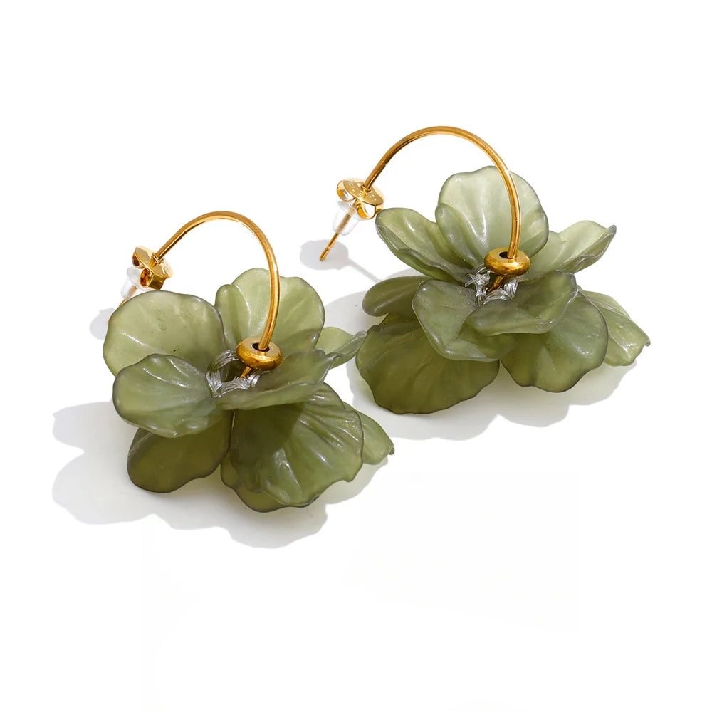 Resin Acrylic Flower Petal Drop Earrings – Waterproof 18K Gold Plated Earrings | Ezra Gems
