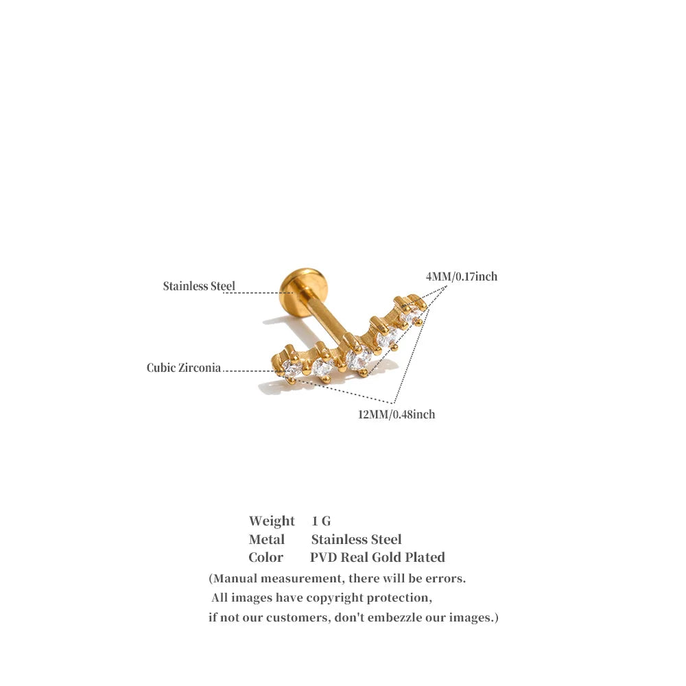 Zircon Helix Flat Back Cartilage Earring – Waterproof 18K Gold Plated Earring | Ezra Gems