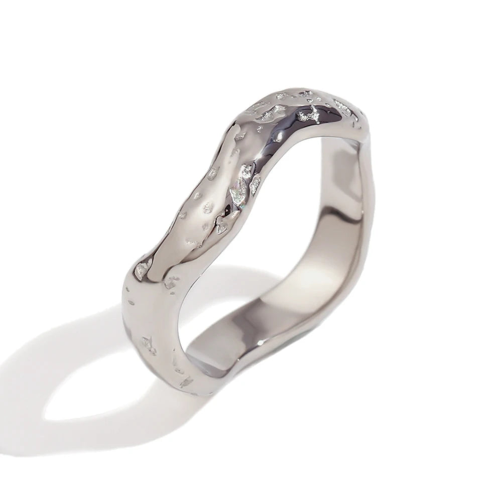 Wave Pattern Plain Band Ring – Waterproof 18K Gold Plated Ring | Ezra Gems