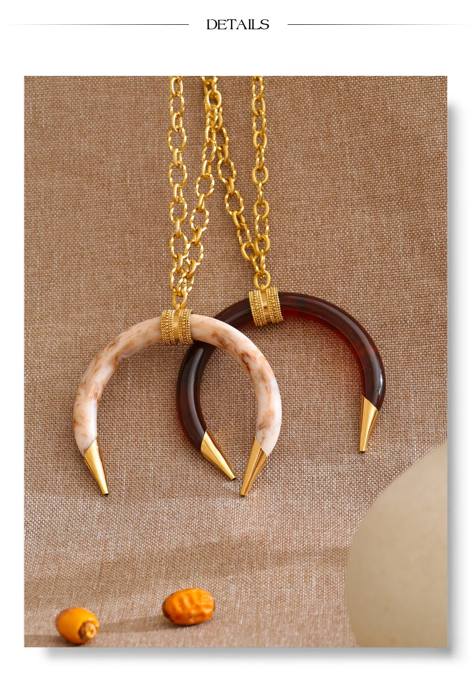 Resin Horn Pendant Long Necklace – Waterproof 18K Gold Plated Necklace | Ezra Gems