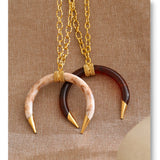 Resin Horn Pendant Long Necklace – Waterproof 18K Gold Plated Necklace | Ezra Gems