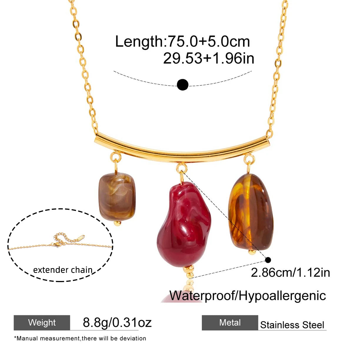 Vintage Resin Heart Pendant Necklace – Waterproof 18K Gold Plated Necklace | Ezra Gems