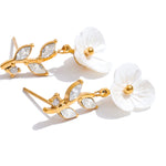 Zirconia Resin Leaf Flower Stud Earrings – Waterproof 18K Gold Plated Earrings | Ezra Gems