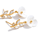 Zirconia Resin Leaf Flower Stud Earrings – Waterproof 18K Gold Plated Earrings | Ezra Gems