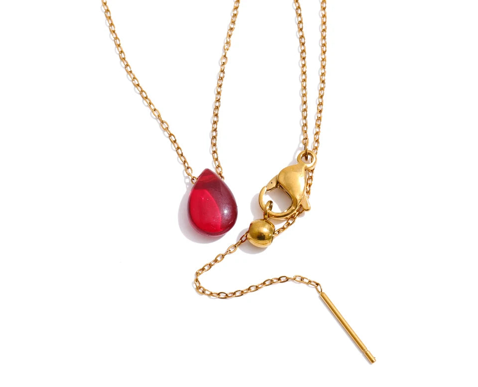 Red Resin Water Drop Pendant Necklace – Waterproof 18K Gold Plated Necklace | Ezra Gems