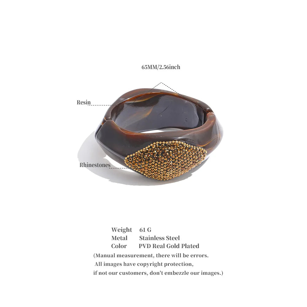 Resin Rhinestone Statement Bangle – Waterproof 18K Gold Plated Bracelet | Ezra Gems