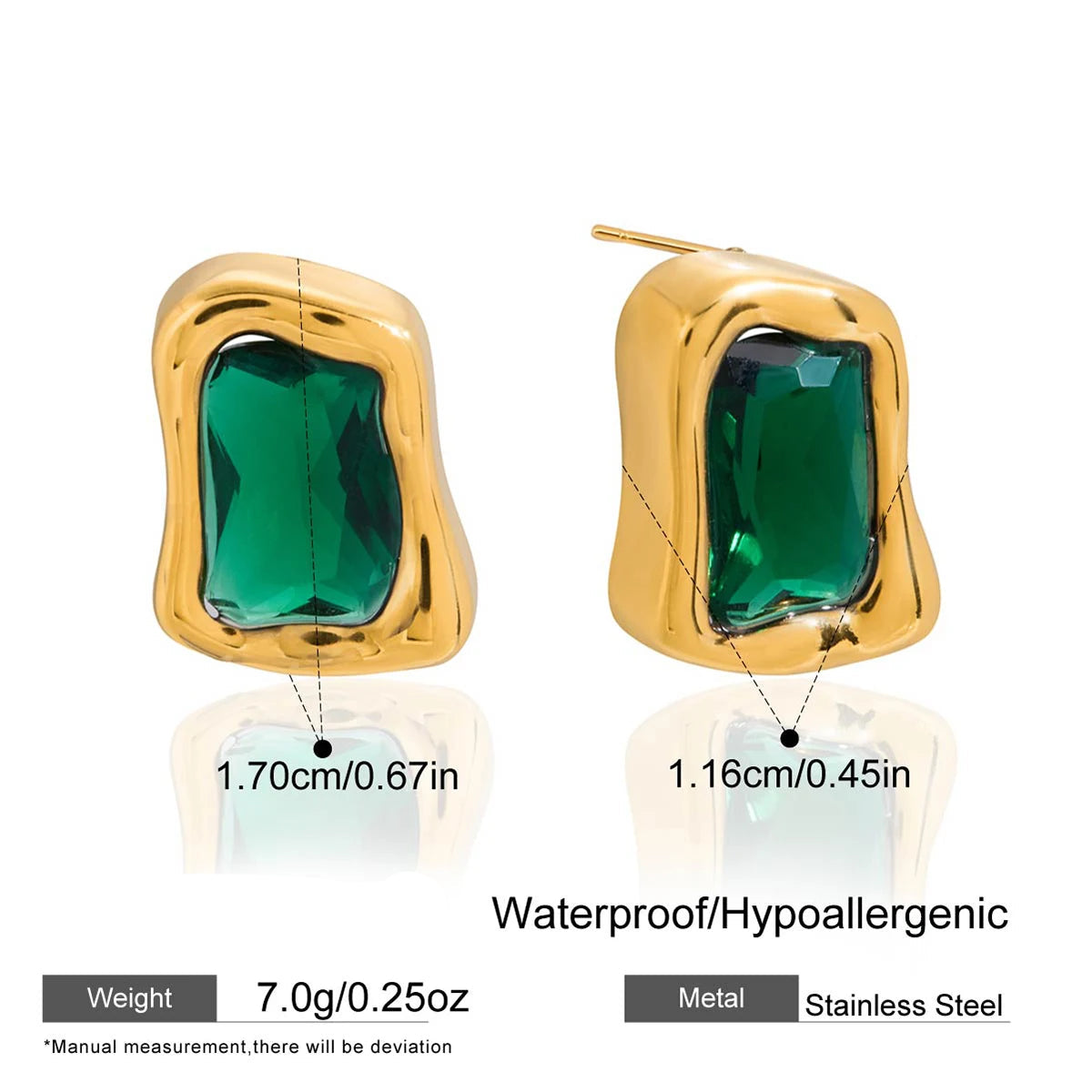 Colored Cubic Zirconia Gold Stud Earrings – Waterproof 18K Gold Plated Earrings | Ezra Gems