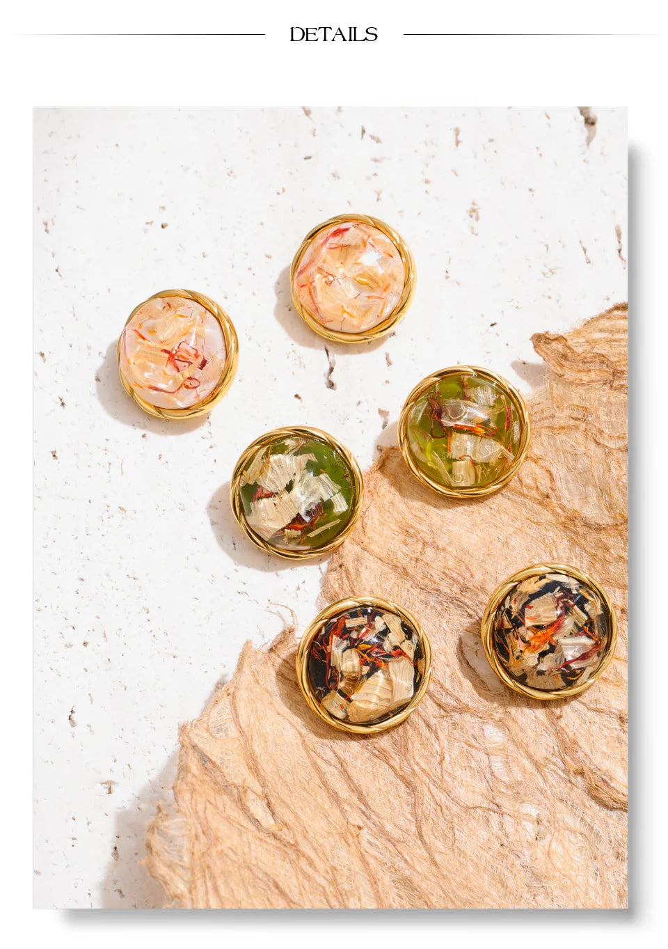 Round Resin Gold Stud Earrings – Waterproof 18K Gold Plated Earrings | Ezra Gems