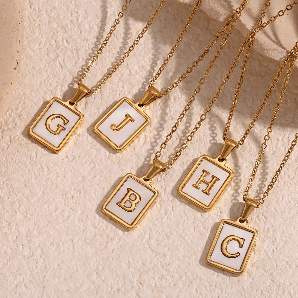 Mother of Pearl Initial Necklace – Waterproof 18K Gold Plated Necklace | Ezra Gems