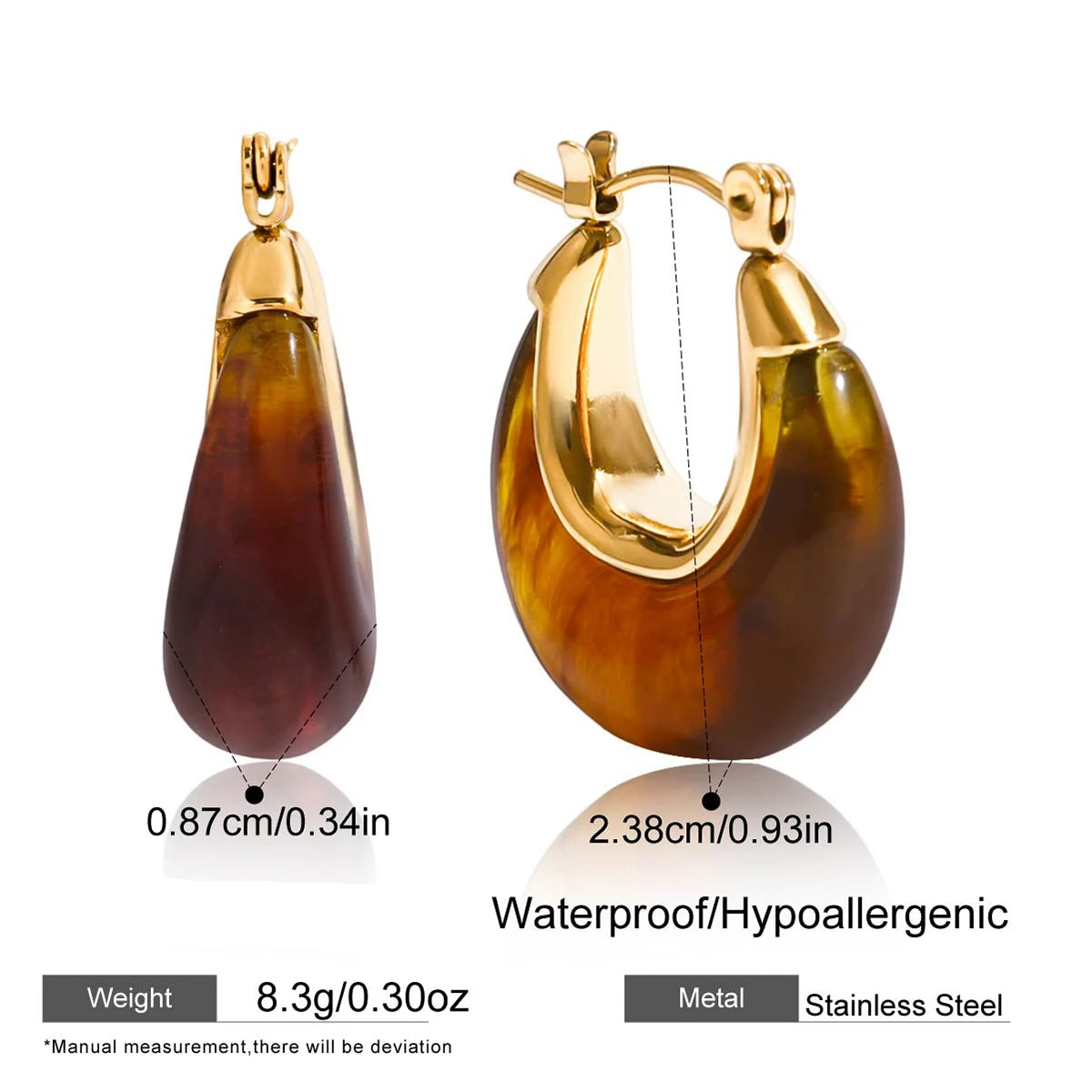 U Shape Resin Drop Earrings – Waterproof 18K Gold Plated Earrings | Ezra Gems