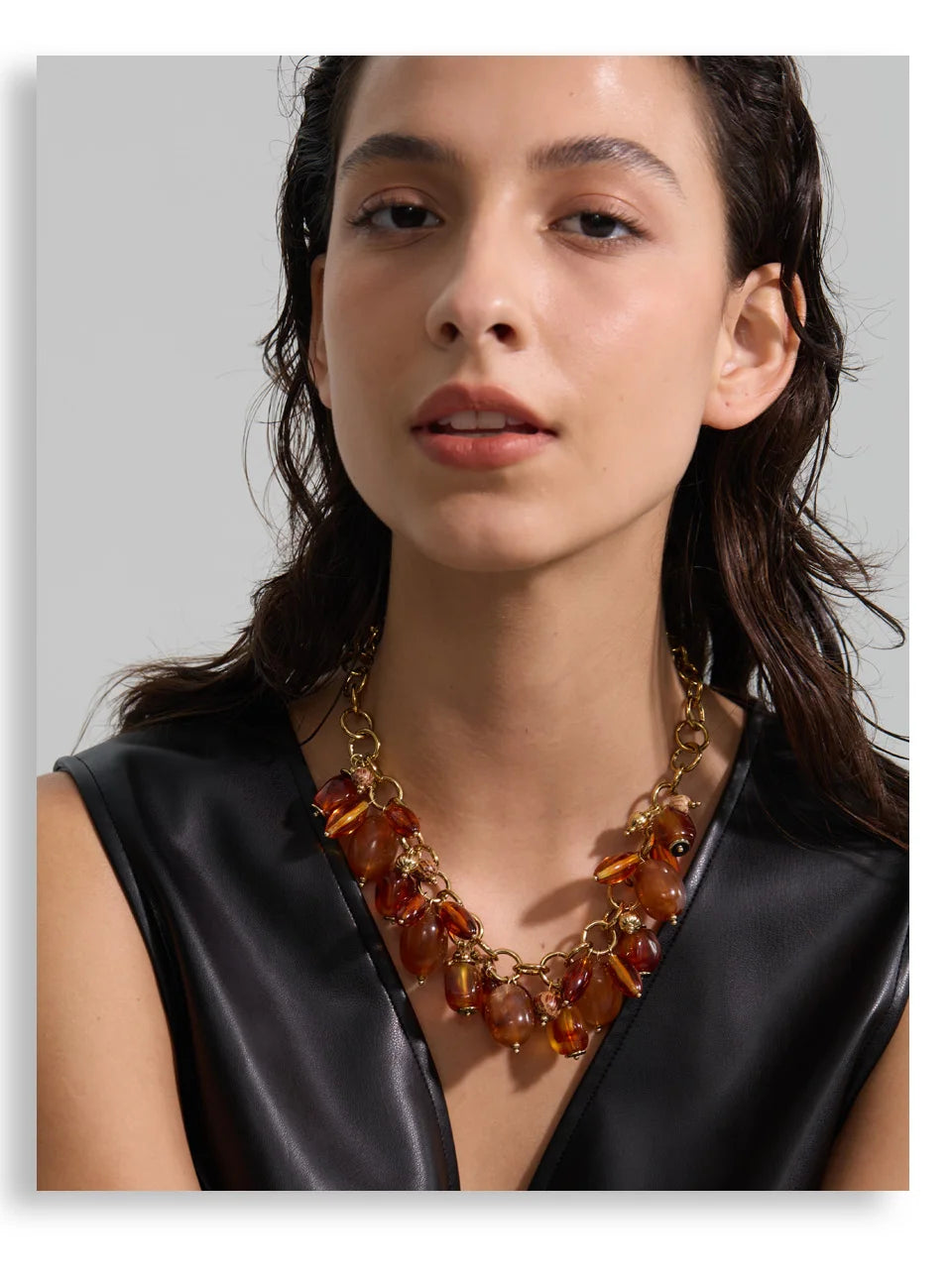Amber Resin Bead Charm Necklace – Waterproof 18K Gold Plated Necklace | Ezra Gems