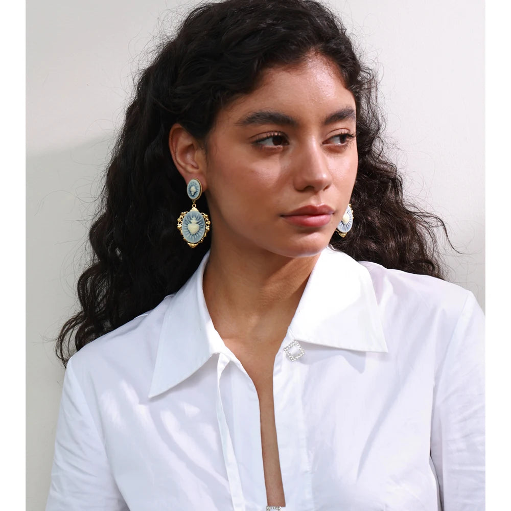 Resin Heart Flower Drop Earrings – Waterproof 18K Gold Plated Earrings | Ezra Gems