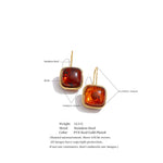 Amber Resin Square Drop Earrings – Waterproof 18K Gold Plated Earrings | Ezra Gems