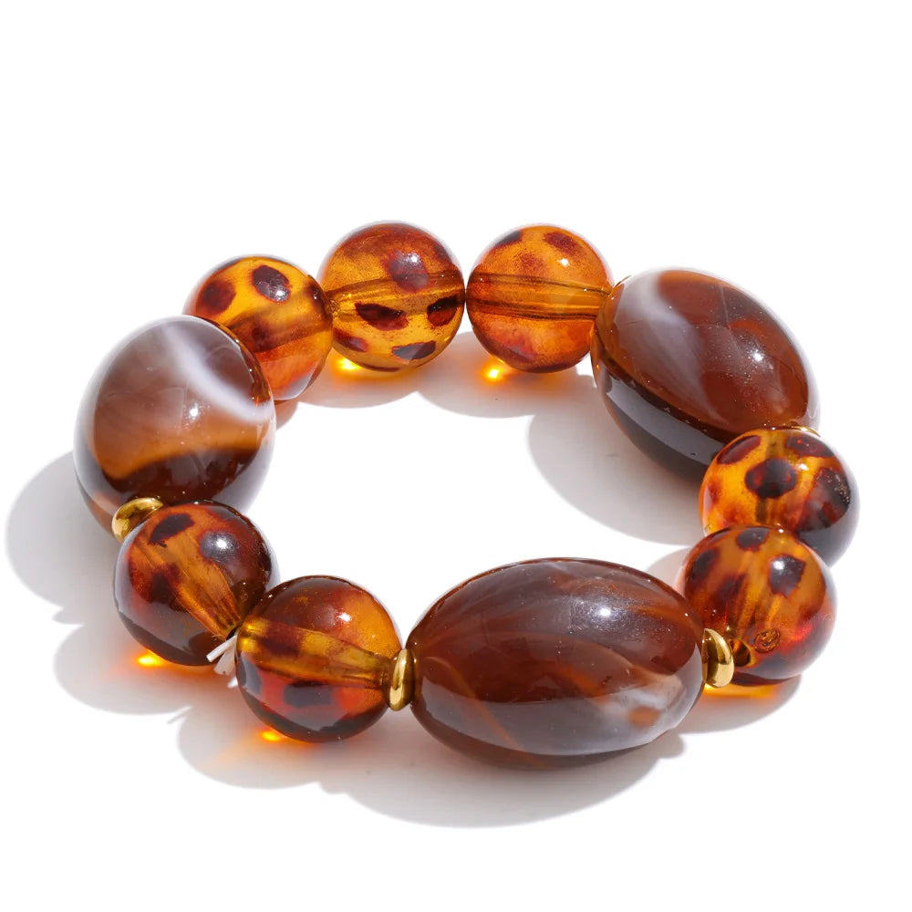 Amber Resin Round Bead Chain Bracelet – Waterproof 18K Gold Plated Bracelet | Ezra Gems
