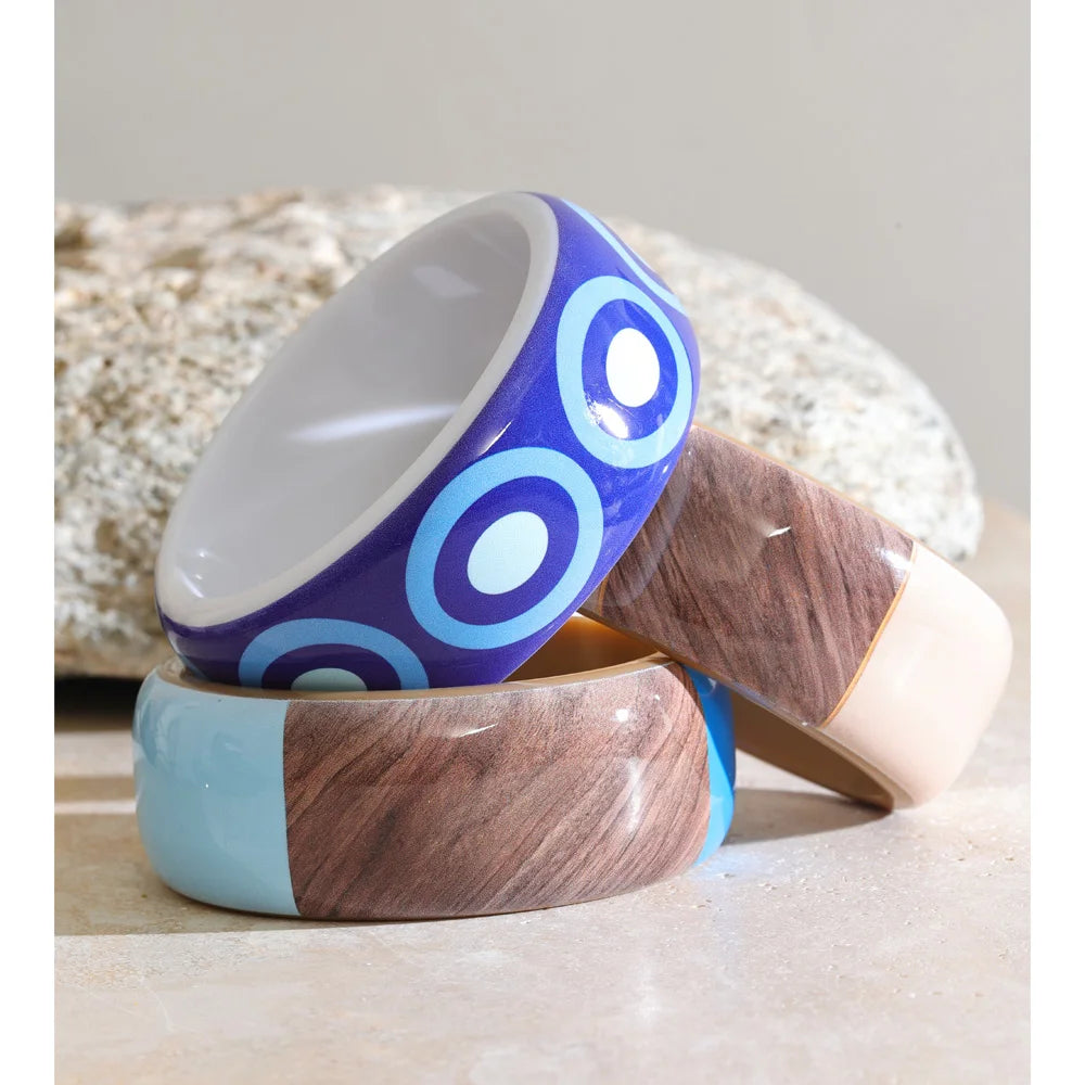 Two-Tone Acrylic Wide Bangle Bracelet – Waterproof 18K Gold Plated Bracelet | Ezra Gems