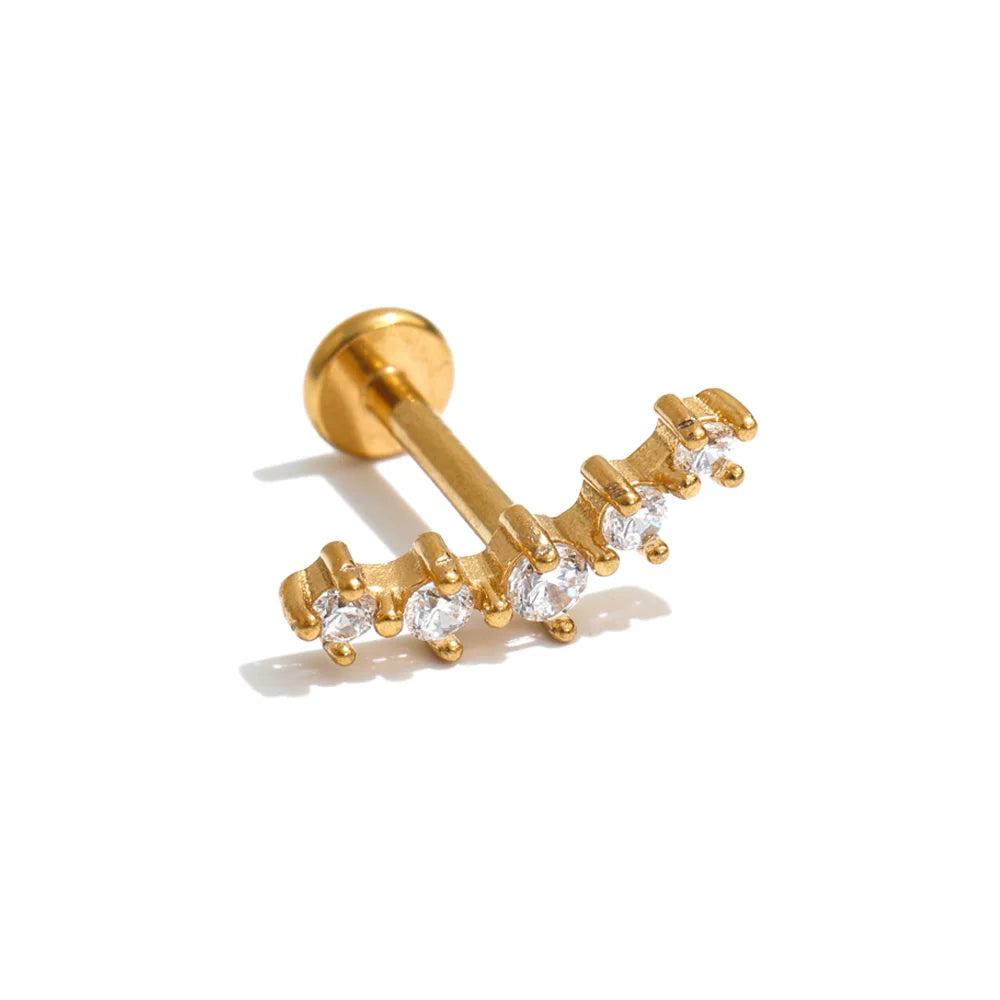 Zircon Helix Flat Back Cartilage Earring – Waterproof 18K Gold Plated Earring | Ezra Gems