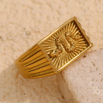 Snake Sunburst Signet Ring – Waterproof 18K Gold Plated Ring | Ezra Gems