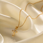 Baguette Zircon Cross Pendant Necklace – Waterproof 18K Gold Plated Necklace | Ezra Gems