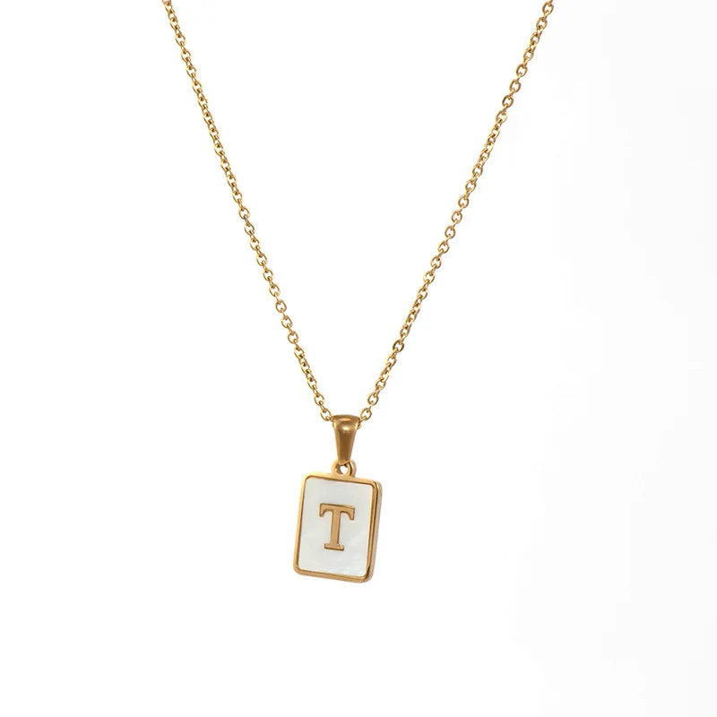 Mother of Pearl Initial Necklace – Waterproof 18K Gold Plated Necklace | Ezra Gems