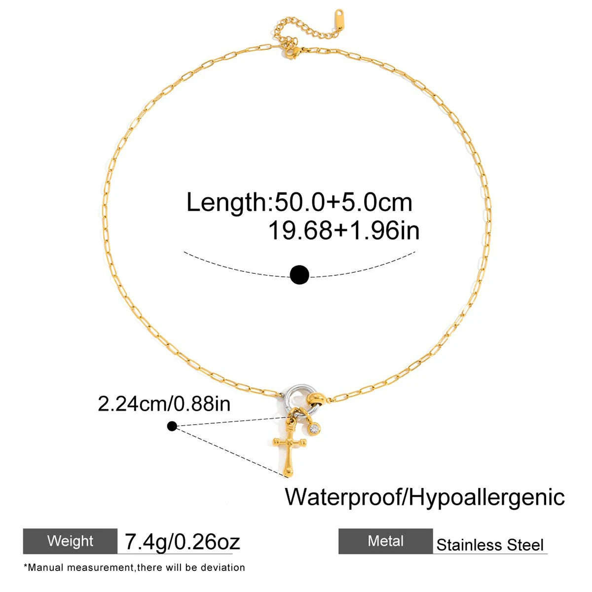 Circle Cross Pendant Necklace – Waterproof 18K Gold Plated Necklace | Ezra Gems