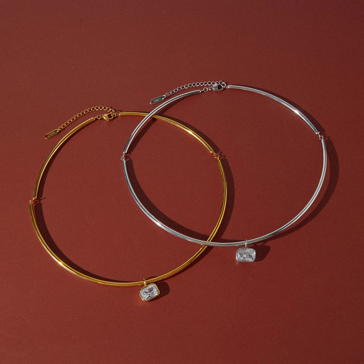Zircon Charm Rigid Collar Necklace – Waterproof 18K Gold Plated Necklace | Ezra Gems