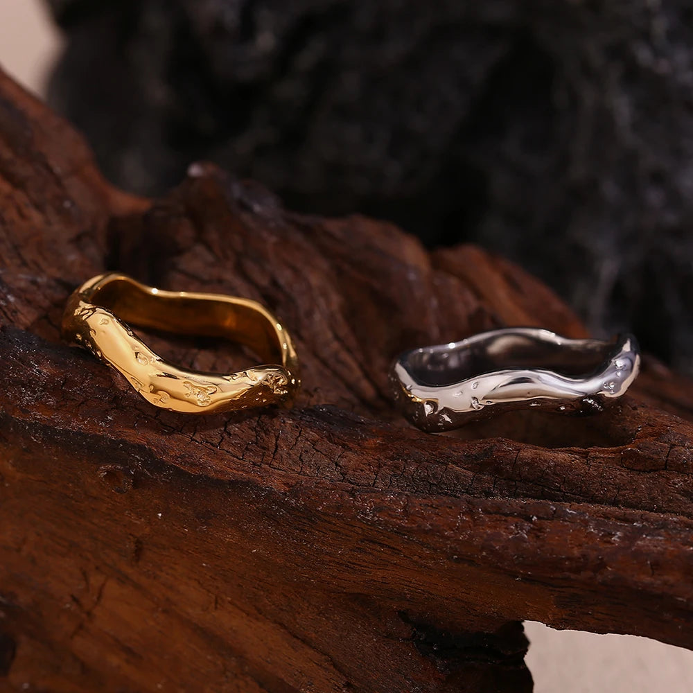 Wave Pattern Plain Band Ring – Waterproof 18K Gold Plated Ring | Ezra Gems