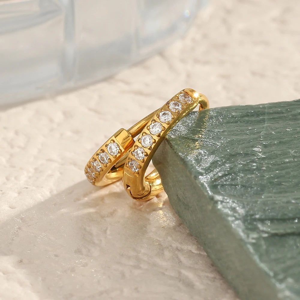 Rounded Edges Cubic Zirconia Hoop Earrings – Waterproof 18K Gold Plated Earrings | Ezra Gems