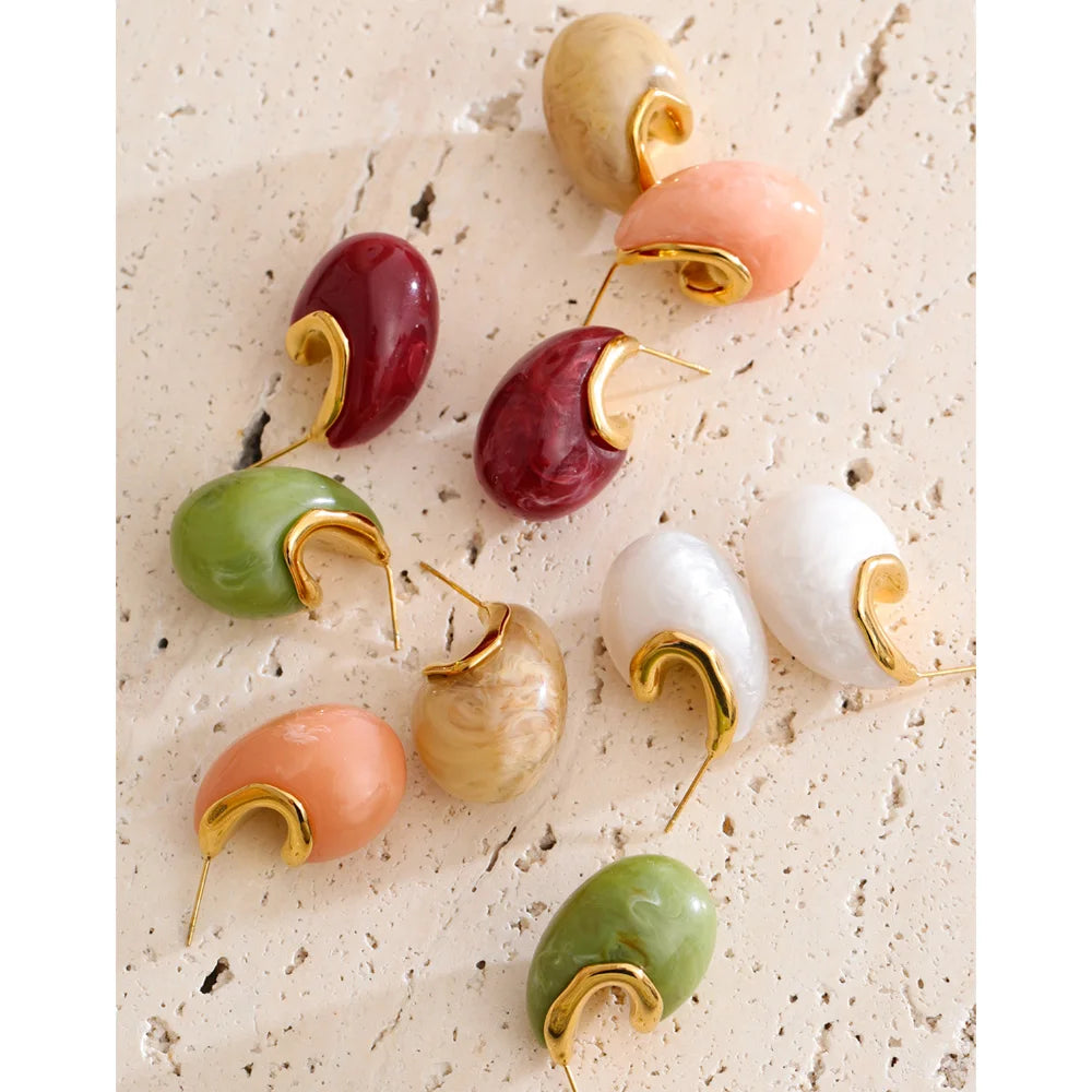 Candy Acrylic Teardrop Stud Earrings – Waterproof 18K Gold Plated Earrings | Ezra Gems