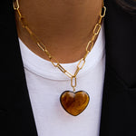 Vintage Resin Heart Pendant Necklace – Waterproof 18K Gold Plated Necklace | Ezra Gems