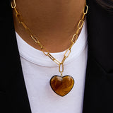 Vintage Resin Heart Pendant Necklace – Waterproof 18K Gold Plated Necklace | Ezra Gems