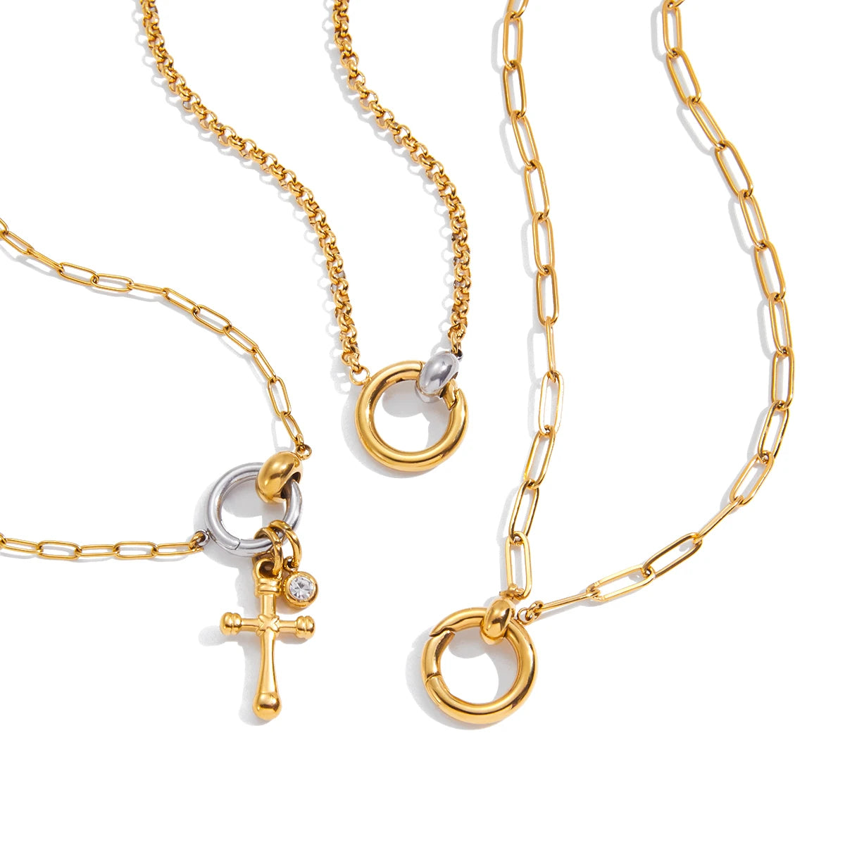 Circle Cross Pendant Necklace – Waterproof 18K Gold Plated Necklace | Ezra Gems