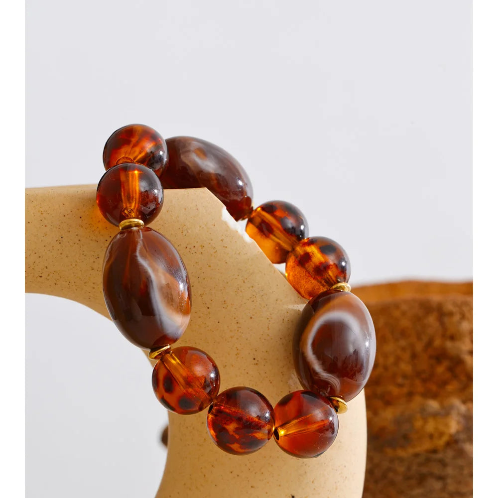 Amber Resin Round Bead Chain Bracelet – Waterproof 18K Gold Plated Bracelet | Ezra Gems