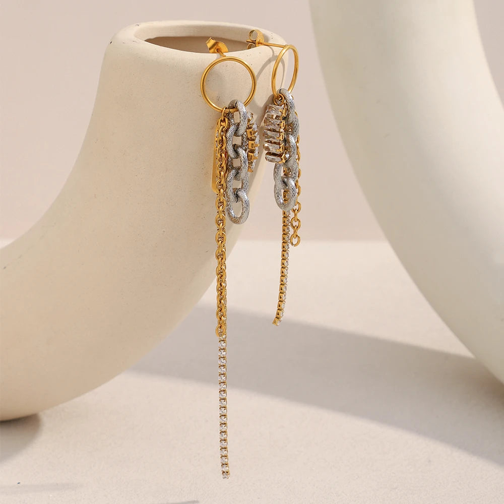 Zircon Chain Tassel Earrings – Waterproof 18K Gold Plated Earrings | Ezra Gems