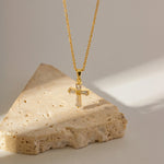Baguette Zircon Cross Pendant Necklace – Waterproof 18K Gold Plated Necklace | Ezra Gems