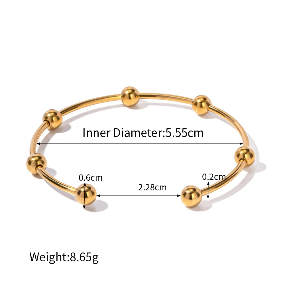 Slim Steel Bead Open Cuff Bracelet – Waterproof 18K Gold Plated Bracelet | Ezra Gems