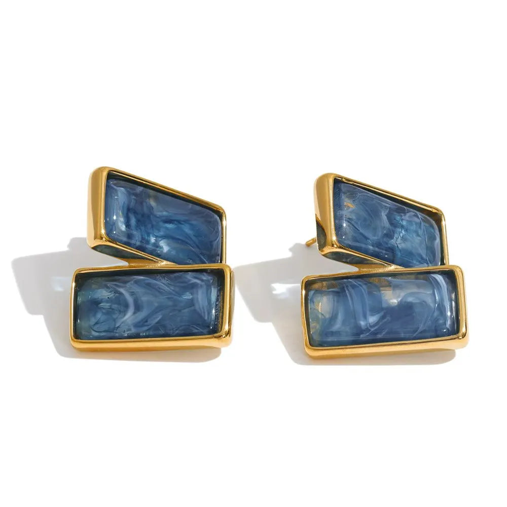 Acrylic Rectangle Stud Earrings – Waterproof 18K Gold Plated Earrings | Ezra Gems