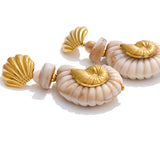Ocean Resin Shell Conch Drop Earrings – Waterproof 18K Gold Plated Earrings | Ezra Gems