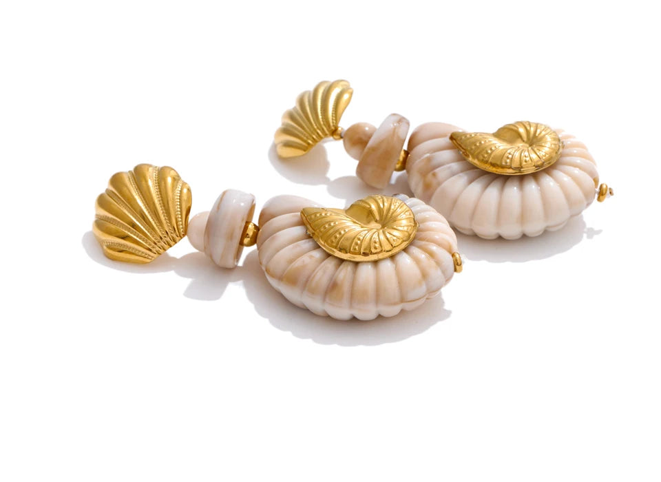 Ocean Resin Shell Conch Drop Earrings – Waterproof 18K Gold Plated Earrings | Ezra Gems