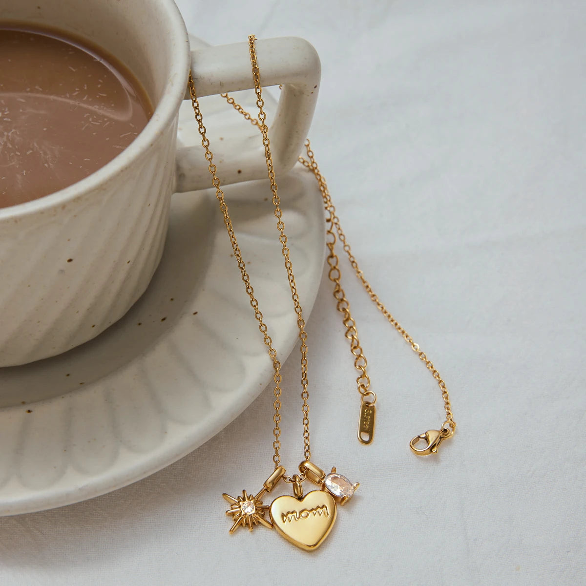 Heart Star Zircon Charm Necklace – Waterproof 18K Gold Plated Necklace | Ezra Gems