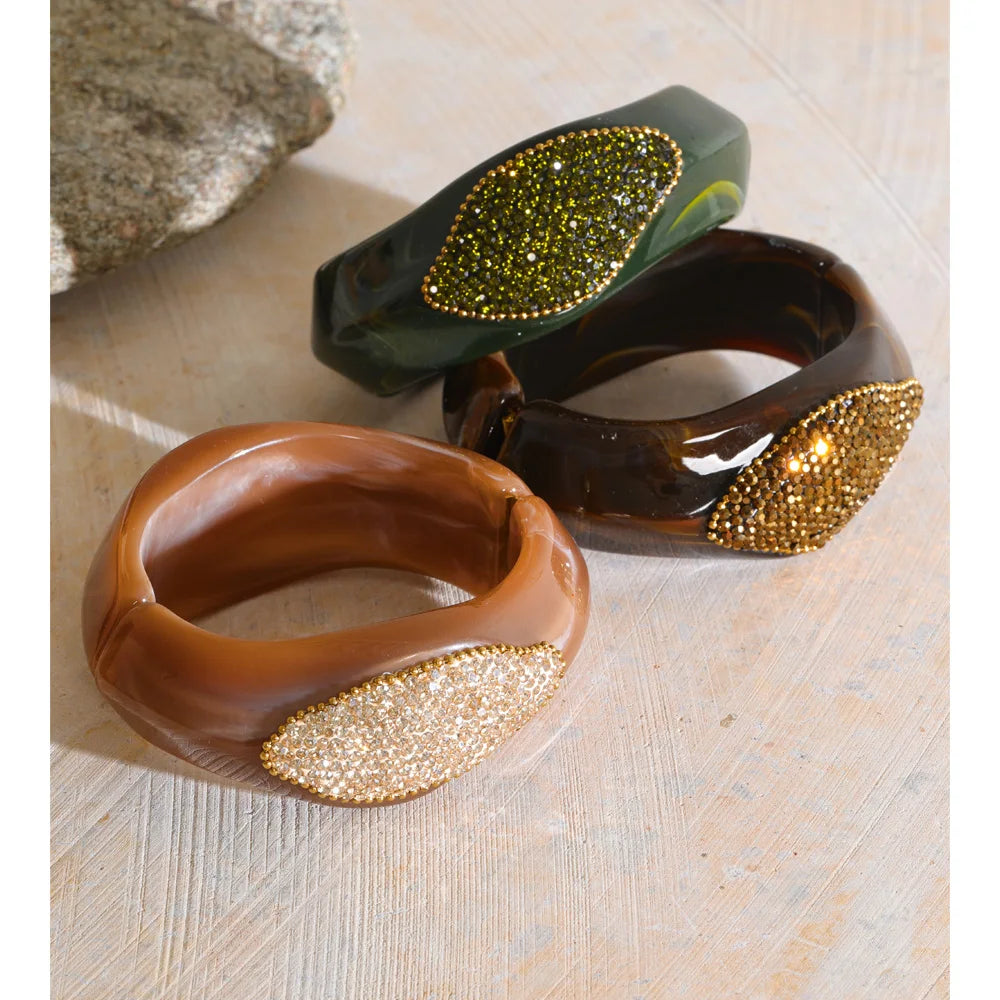 Resin Rhinestone Statement Bangle – Waterproof 18K Gold Plated Bracelet | Ezra Gems