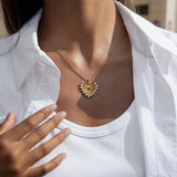 Red Rhinestone Ribbed Heart Pendant Necklace – Waterproof 18K Gold Plated Necklace | Ezra Gems
