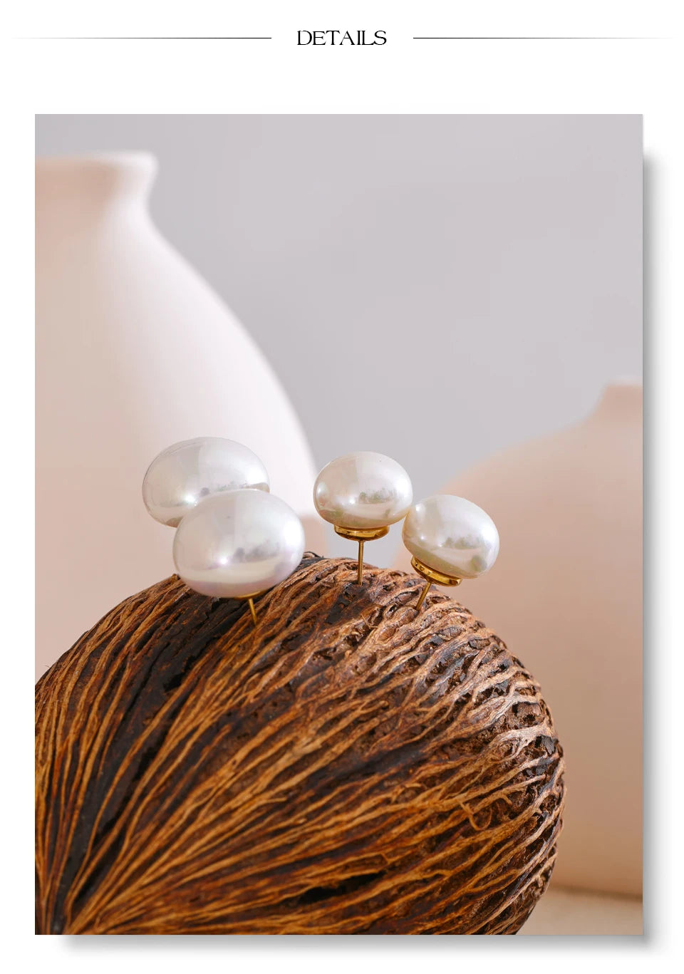 Simulated Pearl Round Stud Earrings – Waterproof 18K Gold Plated Earrings | Ezra Gems