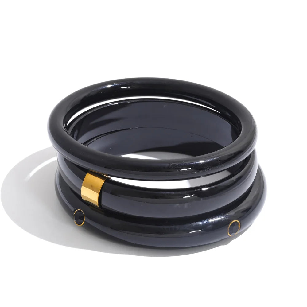 Stackable Multi-Color Resin Bangle – Waterproof 18K Gold Plated Bracelet | Ezra Gems