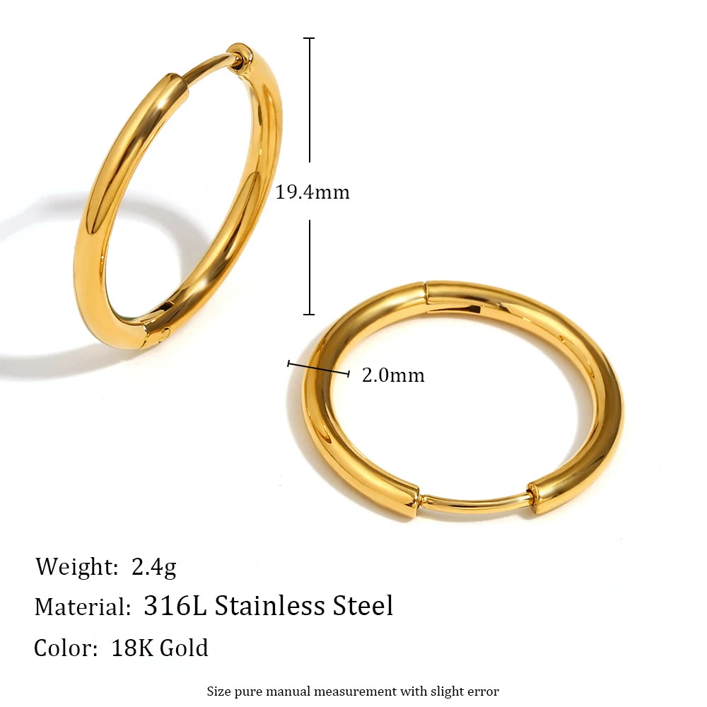 Minimalist Round Loop Hoop Earrings – Waterproof 18K Gold Plated Earring | Ezra Gems
