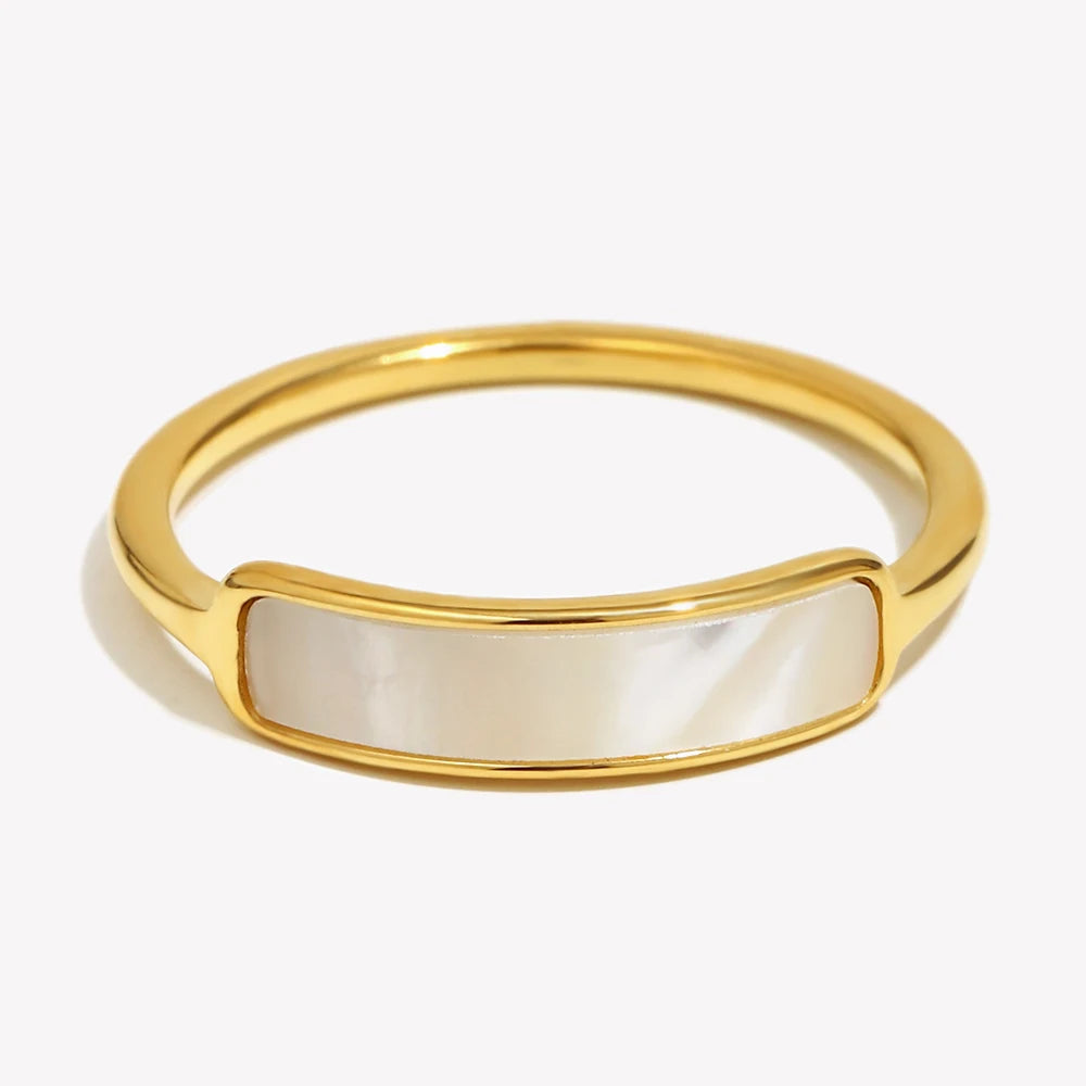 Natural Shell Thin Band Ring – Waterproof 18K Gold Plated Ring | Ezra Gems