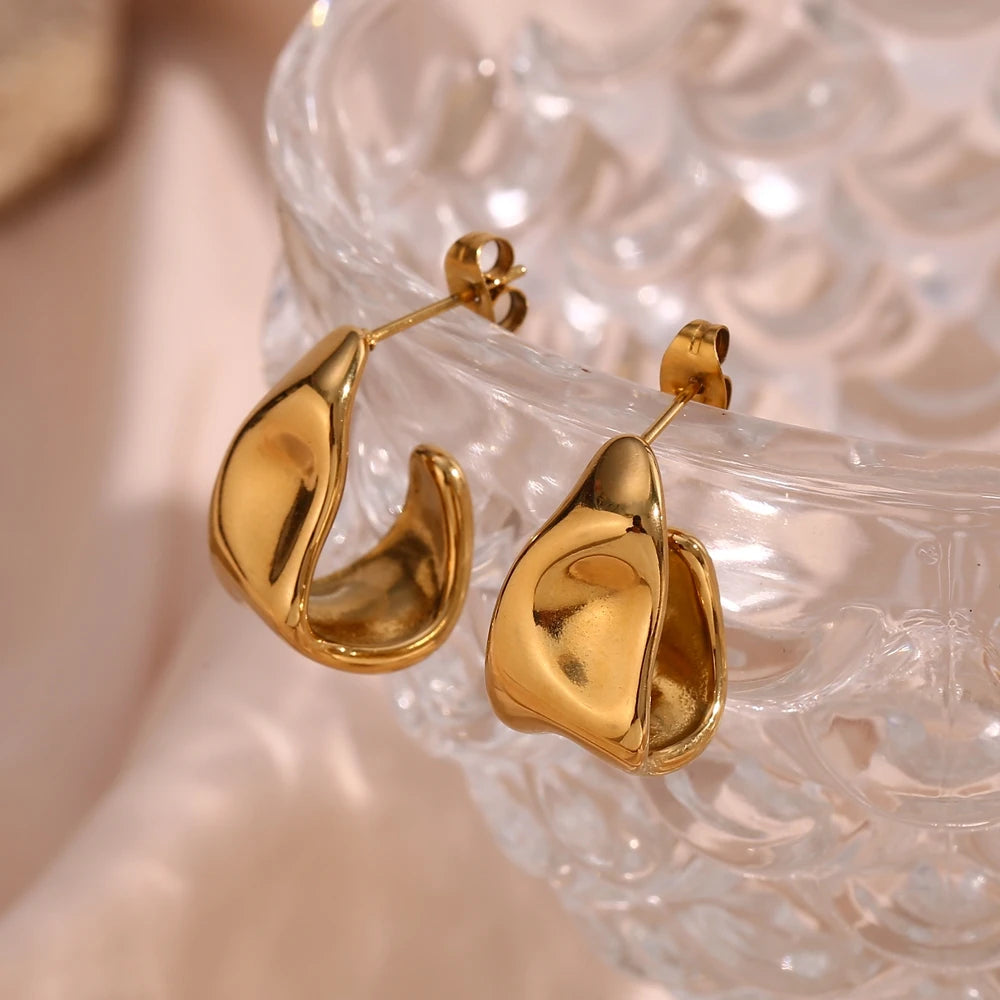 Geometric Trapezoid Creole Hoop Earrings – Waterproof 18K Gold Plated Earrings | Ezra Gems