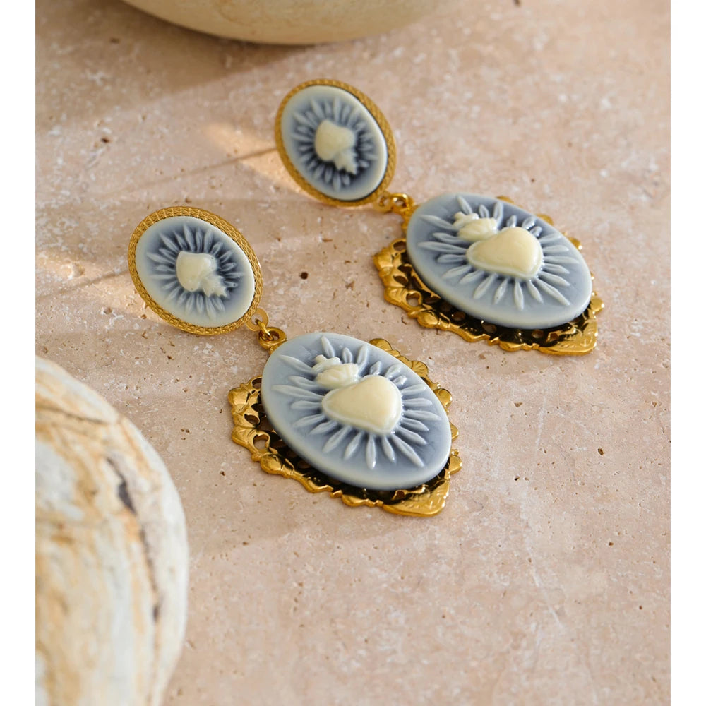 Resin Heart Flower Drop Earrings – Waterproof 18K Gold Plated Earrings | Ezra Gems