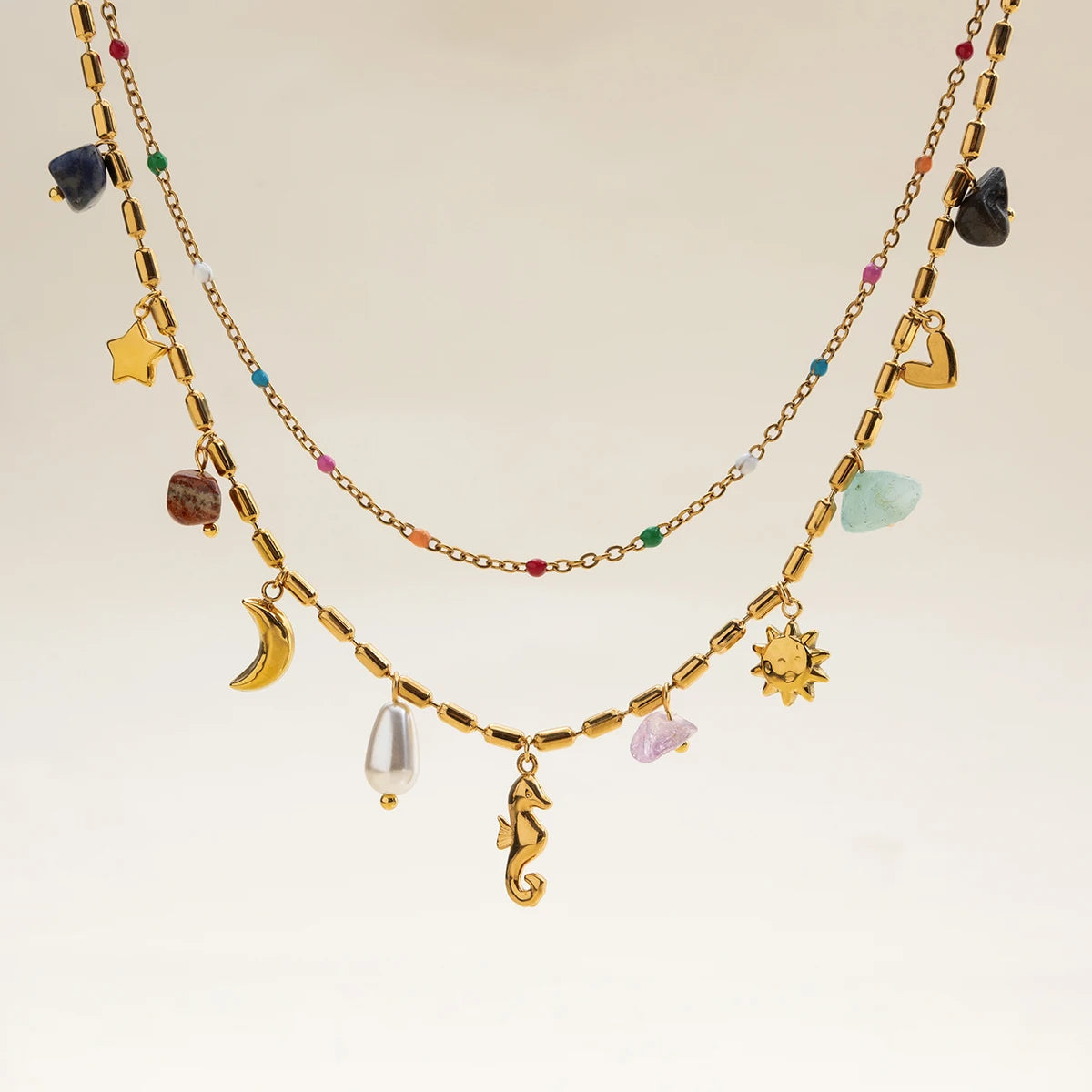 Seahorse Layered Ocean Necklace – Waterproof 18K Gold Plated Necklace | Ezra Gems