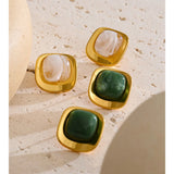 Glossy Resin Square Stud Earrings – Waterproof 18K Gold Plated Earrings | Ezra Gems