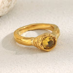 Champagne Zircon Thin Band Ring – Waterproof 18K Gold Plated Ring | Ezra Gems